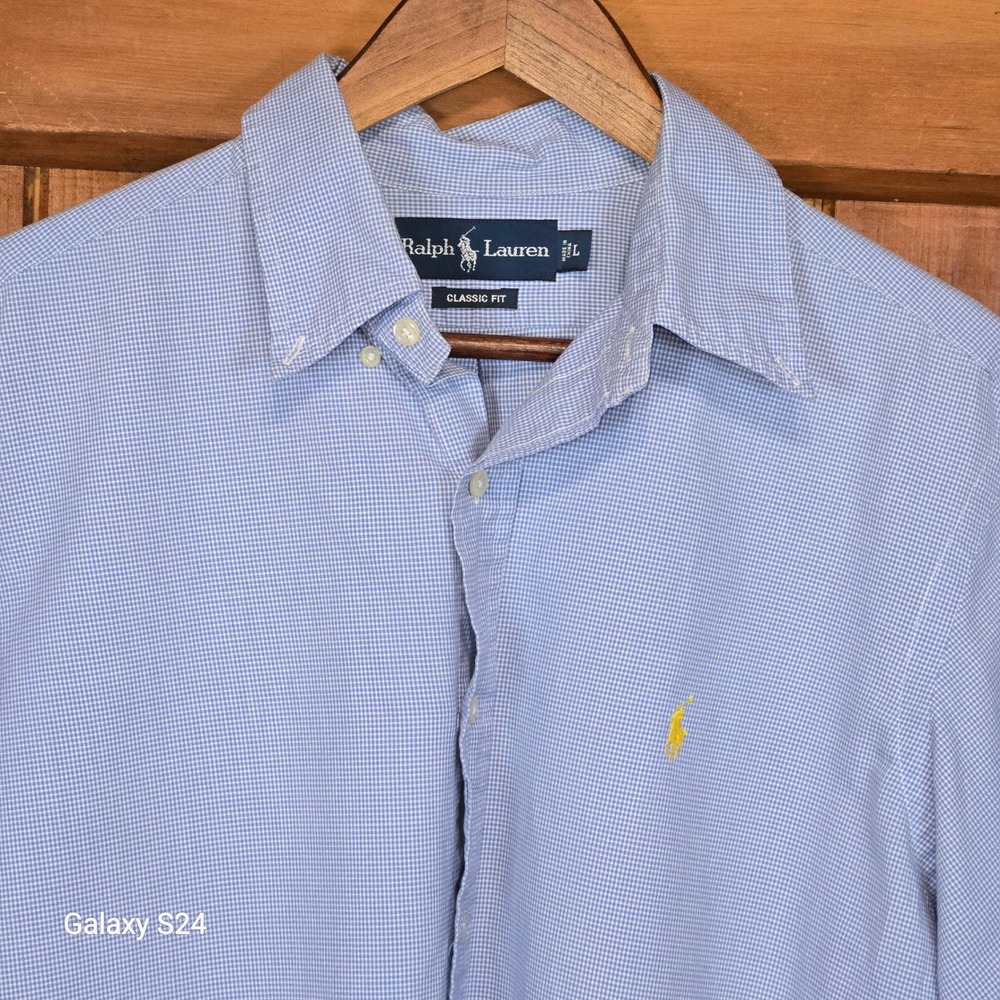 Ralph Lauren Classic Fit Gingham Short Sleeve Button Down Shirt Mens L